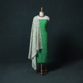 Kutch Bandhani Cotton 2pc Unstitched Dress Material Kurta Set with Earrings 27