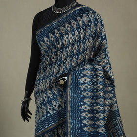 Block Print Chanderi Silk Bagru Saree with Zari Border