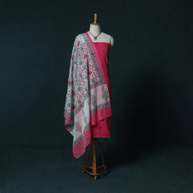 Pink - Jacquard Cotton 2pc Unstitched Dress Material Kurta Set with Jewellery Set 02