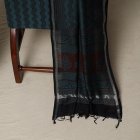 Bagh Hand Block Print Natural Dyed Chanderi Silk 3pc Unstitched Dress Material Suit Set 07