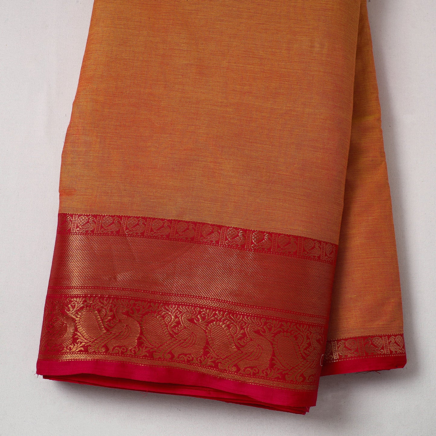 Orange - Cotton Kanchipuram Fabric with Zari Border 29