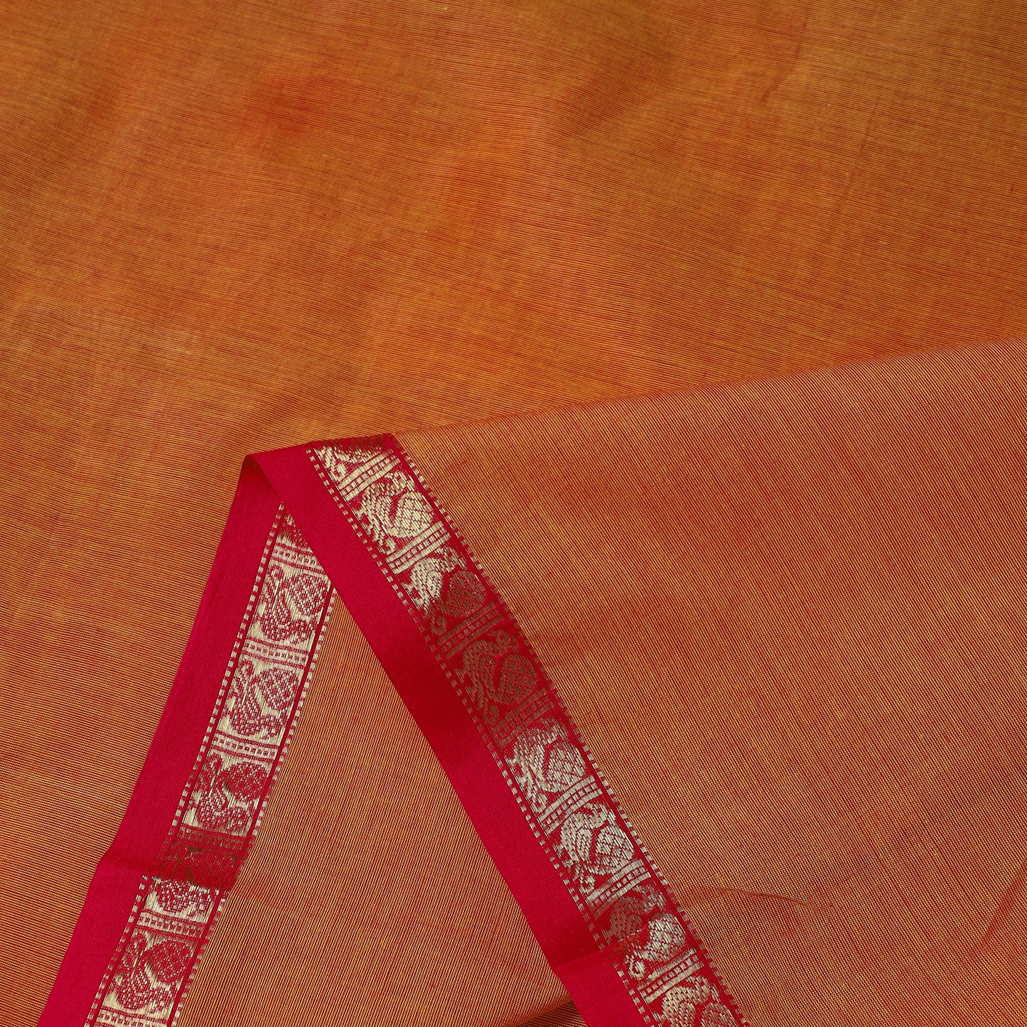 Orange - Cotton Kanchipuram Fabric with Zari Border 29