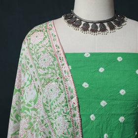 Kutch Bandhani Cotton 2pc Unstitched Dress Material Kurta Set with Earrings 27