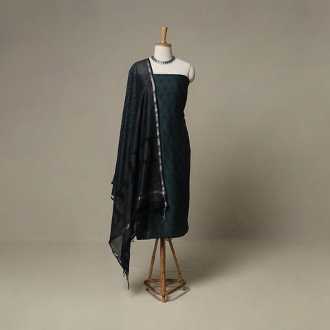 Bagh Hand Block Print Natural Dyed Chanderi Silk 3pc Unstitched Dress Material Suit Set 06
