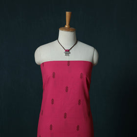 Pink - Jacquard Cotton 2pc Unstitched Dress Material Kurta Set with Jewellery Set 02