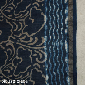 Block Print Chanderi Silk Bagru Saree with Zari Border