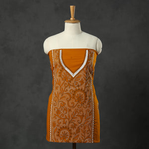 Orange - Bengal Kantha Hand Embroidery Cotton Kurta Material - 2.8 Meter 23