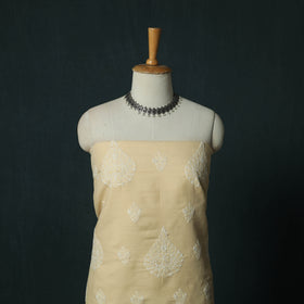 Beige - Lucknowi Chikankari Hand Embroidered Cotton 3pc Unstitched Dress Material Suit Set 43