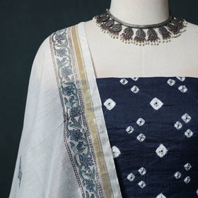Kutch Bandhani Cotton 2pc Unstitched Dress Material Kurta Set with Earrings 28