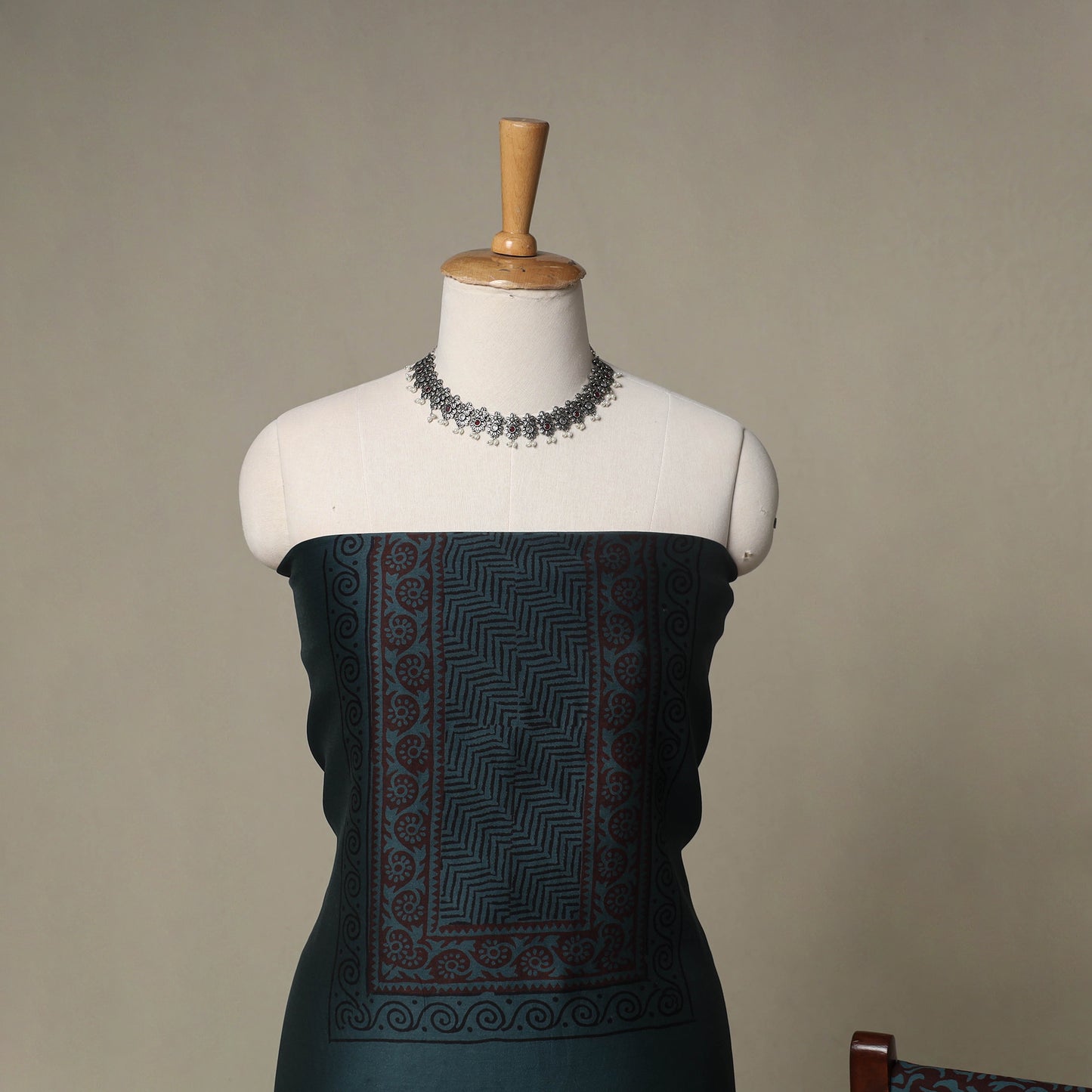 Bagh Hand Block Print Natural Dyed Chanderi Silk 3pc Unstitched Dress Material Suit Set 05