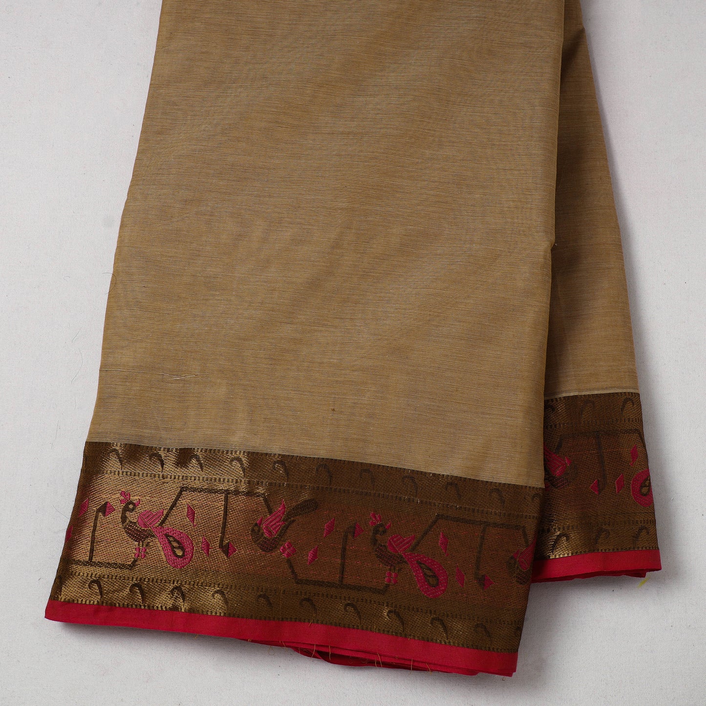 Brown - Cotton Kanchipuram Fabric with Zari Border 32