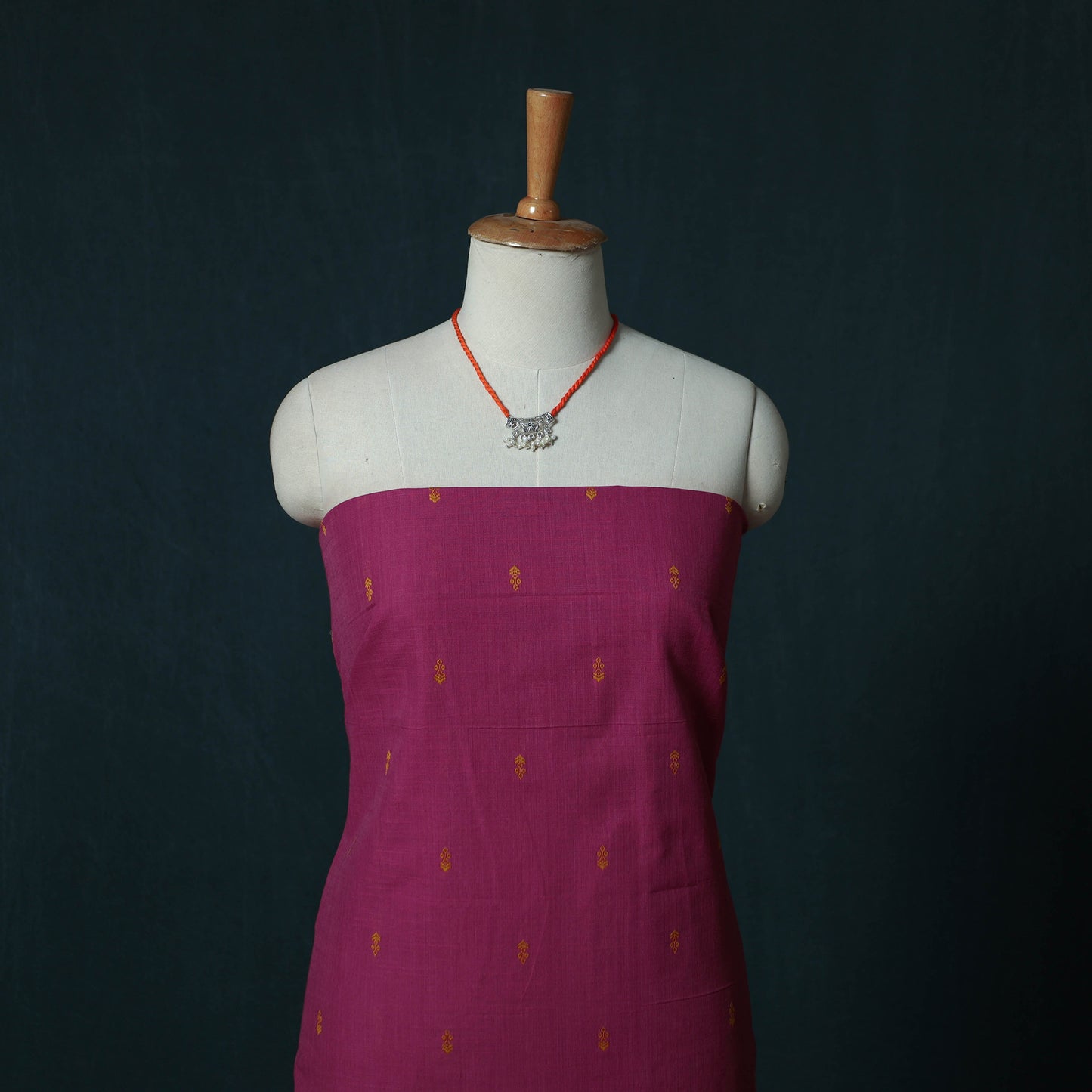 Jacquard Cotton 2pc Unstitched Dress Material Kurta Set with Jewellery Set 04