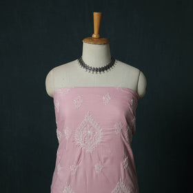 Pink - Lucknowi Chikankari Hand Embroidered Cotton 3pc Unstitched Dress Material Suit Set 44