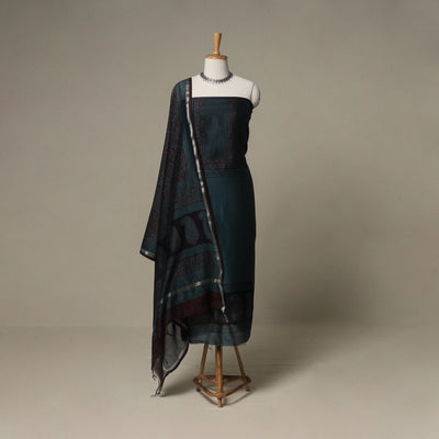 Bagh Hand Block Print Natural Dyed Chanderi Silk 3pc Unstitched Dress Material Suit Set 05