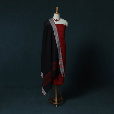 Jacquard Cotton 2pc Unstitched Dress Material Kurta Set with Jewellery Set 05