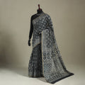 Block Print Chanderi Silk Bagru Saree with Zari Border