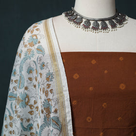 Kutch Bandhani Cotton 2pc Unstitched Dress Material Kurta Set with Earrings 30
