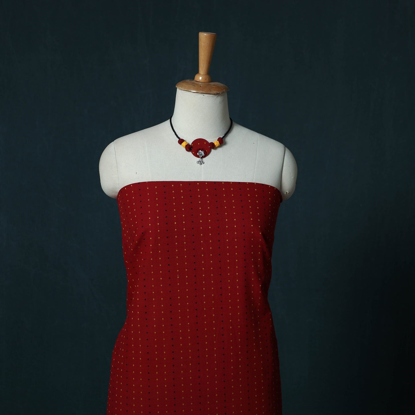 Jacquard Cotton 2pc Unstitched Dress Material Kurta Set with Jewellery Set 05