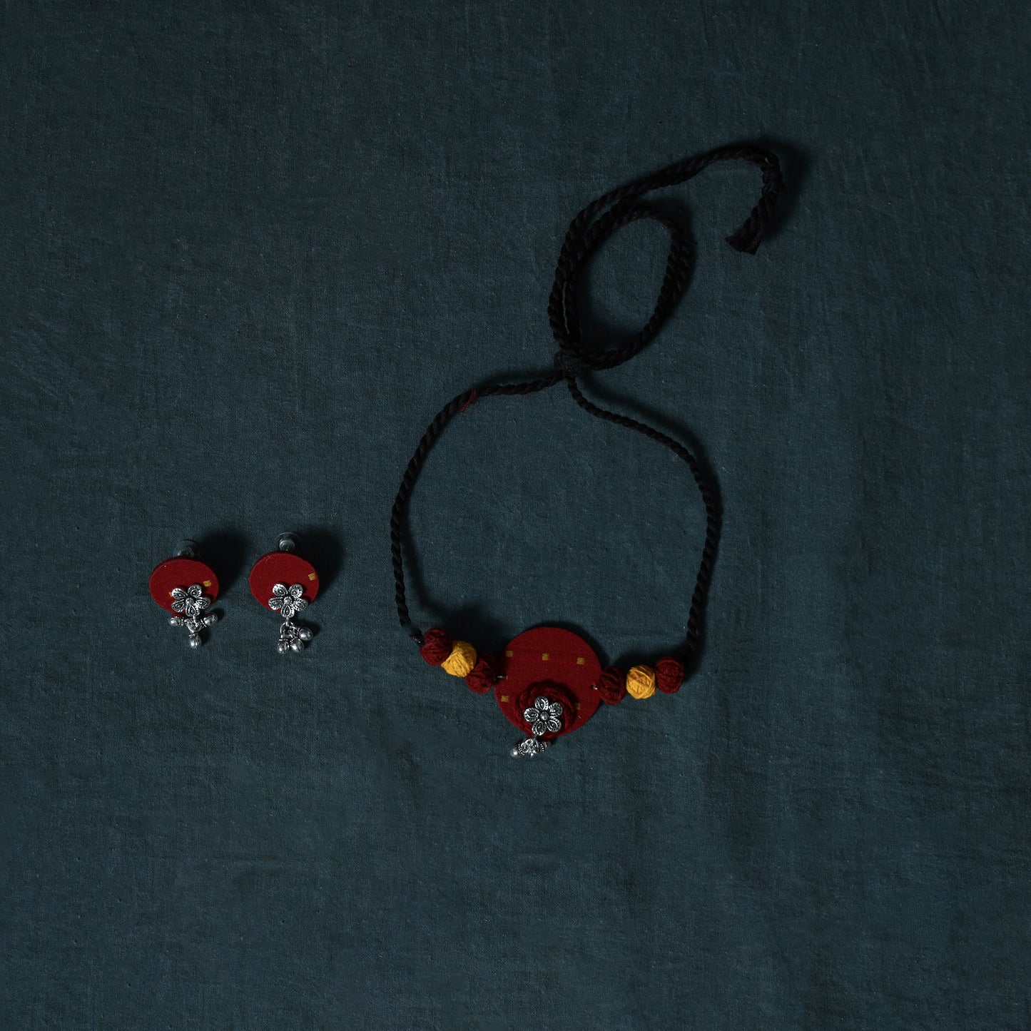 Jacquard Cotton 2pc Unstitched Dress Material Kurta Set with Jewellery Set 05