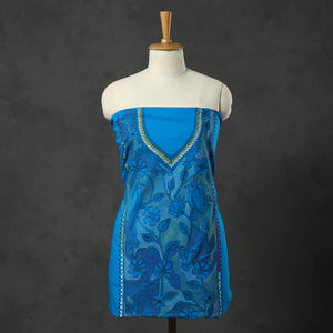 Blue - Bengal Kantha Hand Embroidery Cotton Kurta Material - 2.8 Meter 27