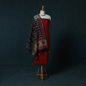 Red - Jacquard Cotton 2pc Unstitched Dress Material Kurta Set with Jewellery Set 06