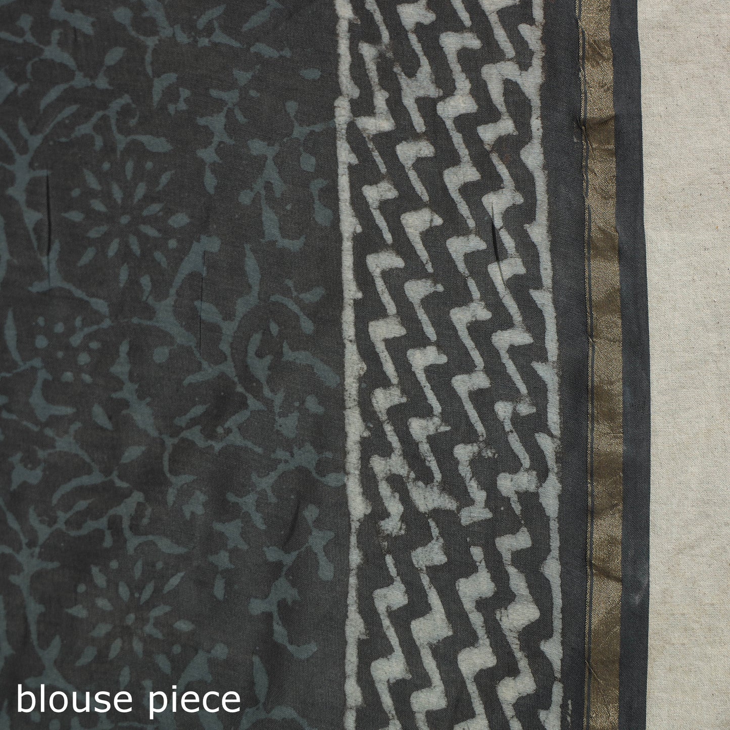 Block Print Chanderi Silk Bagru Saree with Zari Border