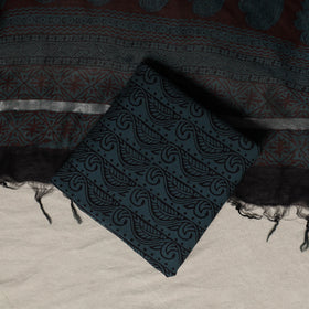 Bagh Hand Block Print Natural Dyed Chanderi Silk 3pc Unstitched Dress Material Suit Set 03