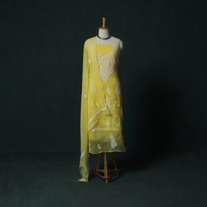 Lucknowi Chikankari Hand Embroidered Georgette 3pc Unstitched Dress Material Suit Set 46