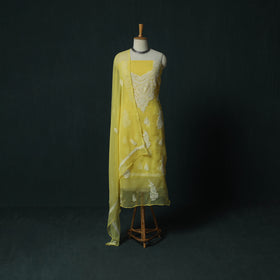 Lucknowi Chikankari Hand Embroidered Georgette 3pc Unstitched Dress Material Suit Set 46