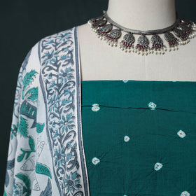 Kutch Bandhani Cotton 2pc Unstitched Dress Material Kurta Set with Earrings 32