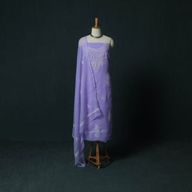 Purple - Lucknowi Chikankari Hand Embroidered Georgette 3pc Unstitched Dress Material Suit Set 47