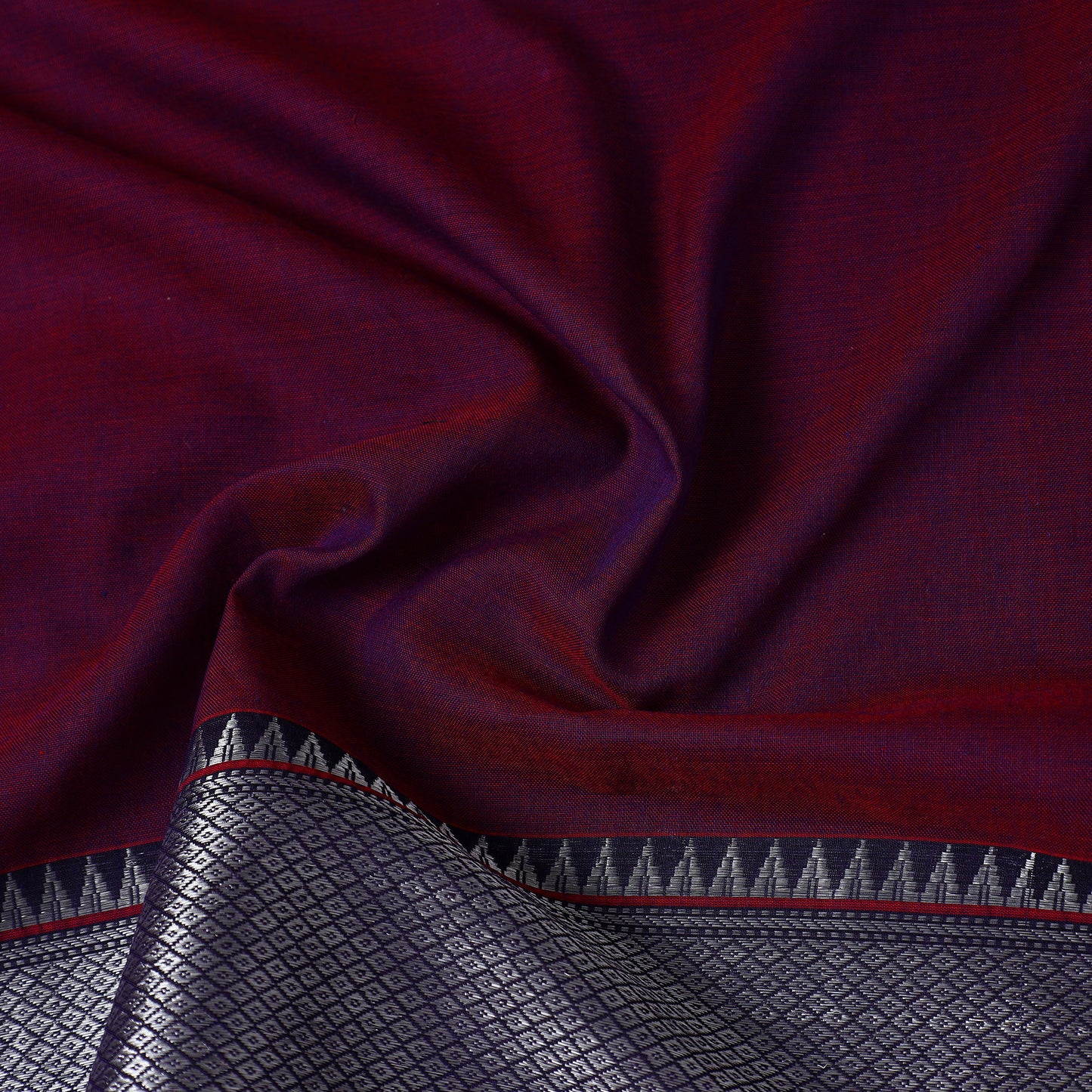 Purple - Mercerised Cotton Zari Border Dharwad Fabric 05