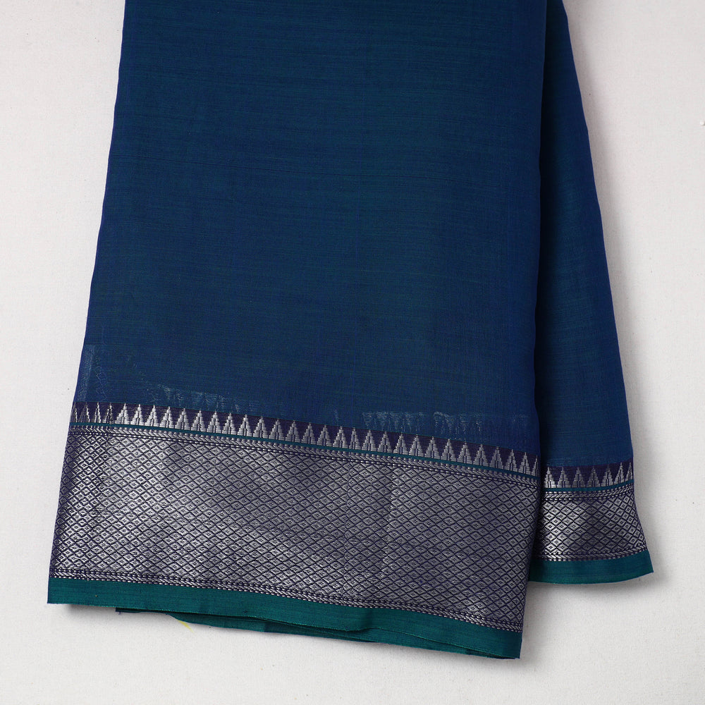 Blue - Mercerised Cotton Zari Border Dharwad Fabric 06