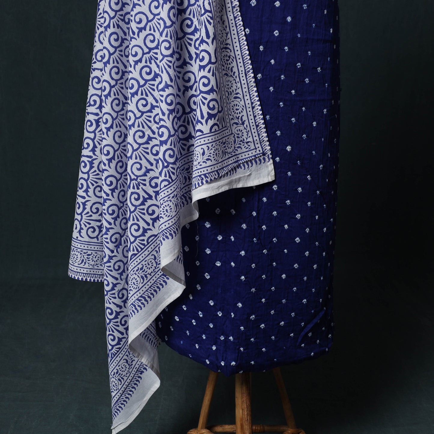 Kutch Bandhani Cotton 2pc Unstitched Dress Material Kurta Set with Earrings 34