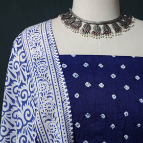 Kutch Bandhani Cotton 2pc Unstitched Dress Material Kurta Set with Earrings 34