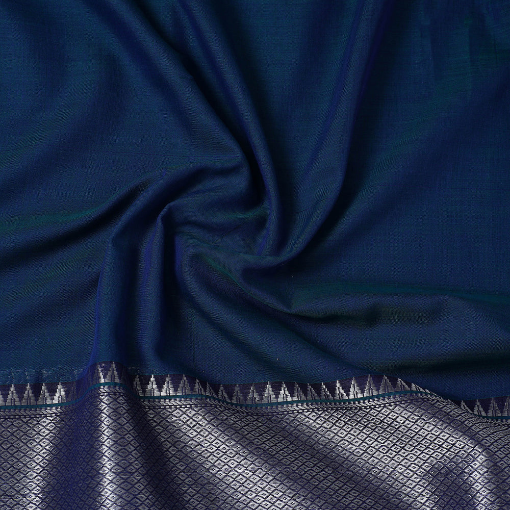 Blue - Mercerised Cotton Zari Border Dharwad Fabric 06