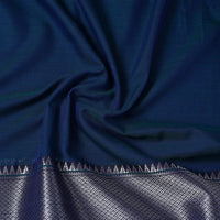 Blue - Mercerised Cotton Zari Border Dharwad Fabric 06