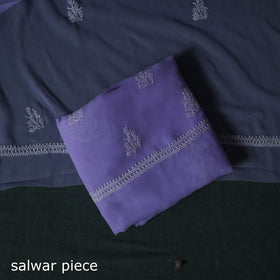 Purple - Lucknowi Chikankari Hand Embroidered Georgette 3pc Unstitched Dress Material Suit Set 47
