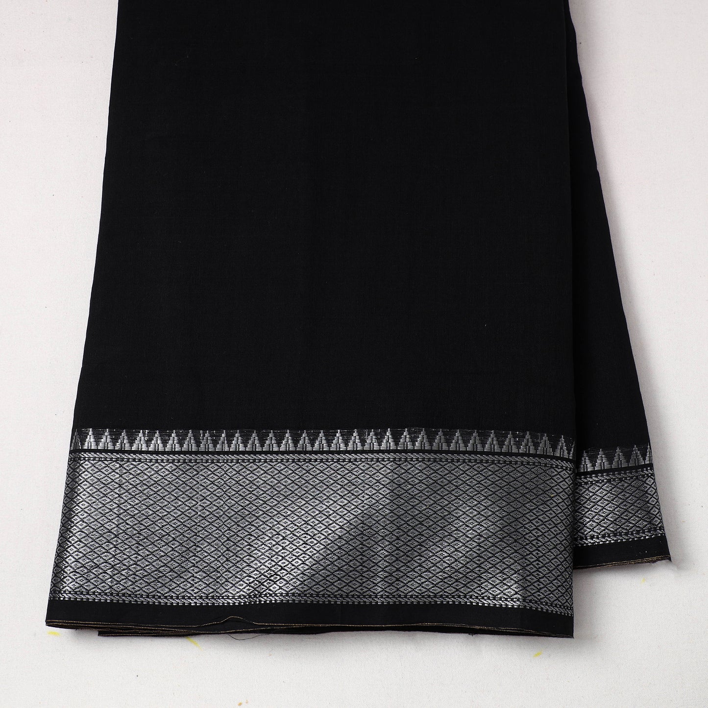 Black - Mercerised Cotton Zari Border Dharwad Fabric 07