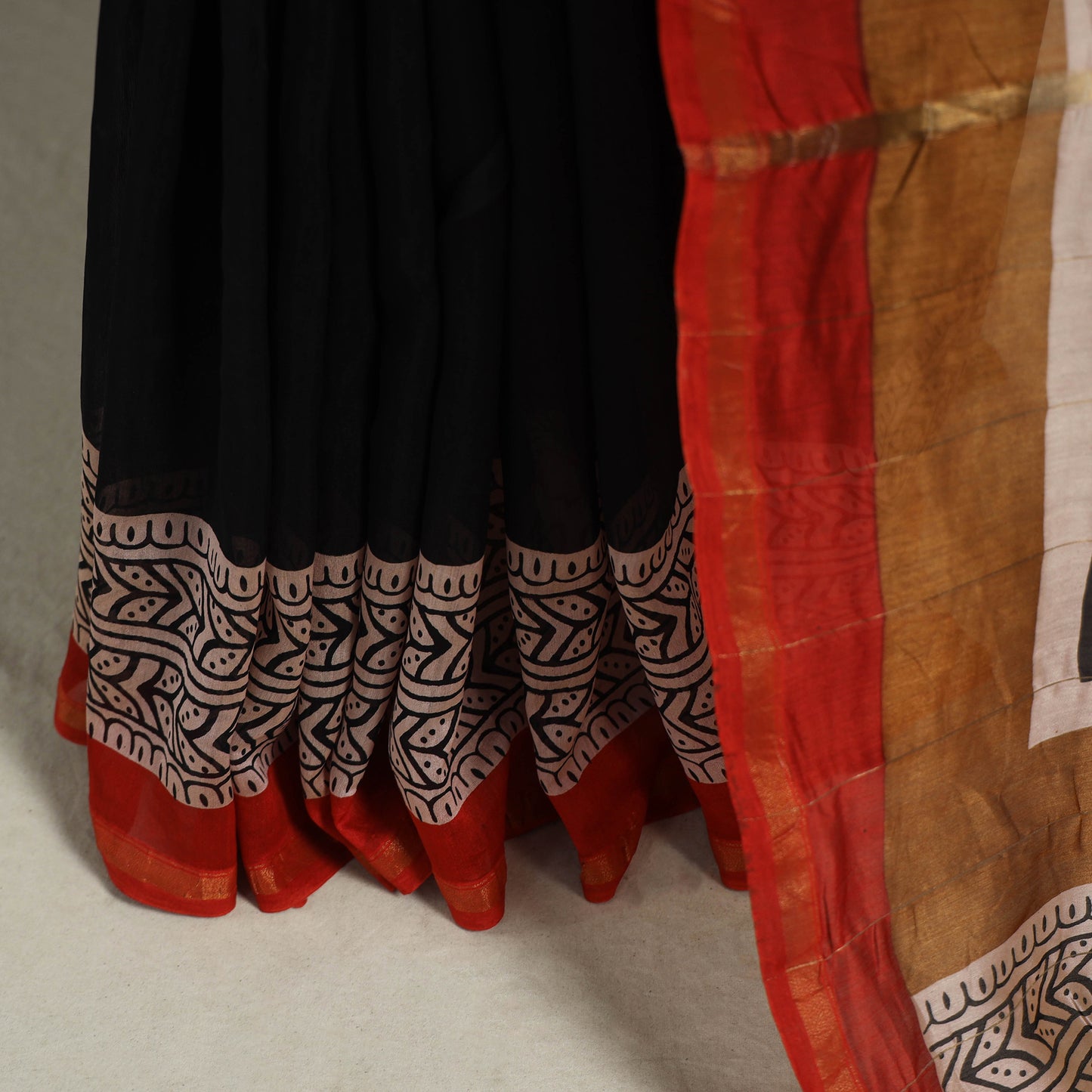 Block Print Chanderi Silk Bagru Saree with Zari Border