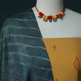 Yellow - Jacquard Cotton 2pc Unstitched Dress Material Kurta Set with Jewellery Set 09