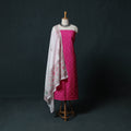 Kutch Bandhani Cotton 2pc Unstitched Dress Material Kurta Set with Earrings 35