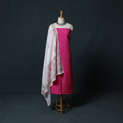 Kutch Bandhani Cotton 2pc Unstitched Dress Material Kurta Set with Earrings 35