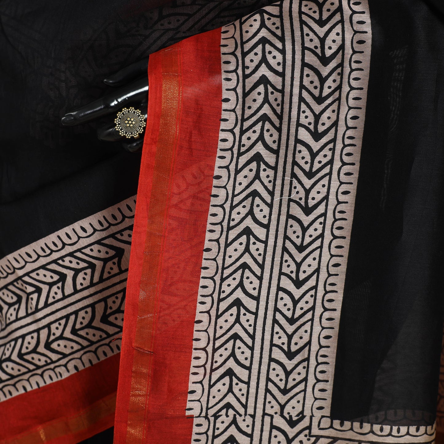Block Print Chanderi Silk Bagru Saree with Zari Border