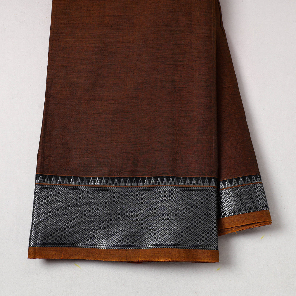 Brown - Mercerised Cotton Zari Border Dharwad Fabric 08