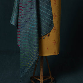 Yellow - Jacquard Cotton 2pc Unstitched Dress Material Kurta Set with Jewellery Set 09