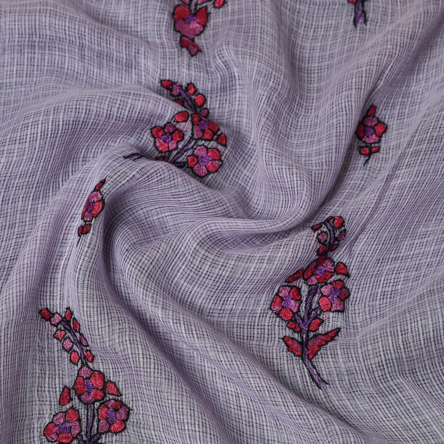 Purple - Kashidakari Hand Embroidery Handloom Kota Doria Kurti Material - 2.6 Meter 83