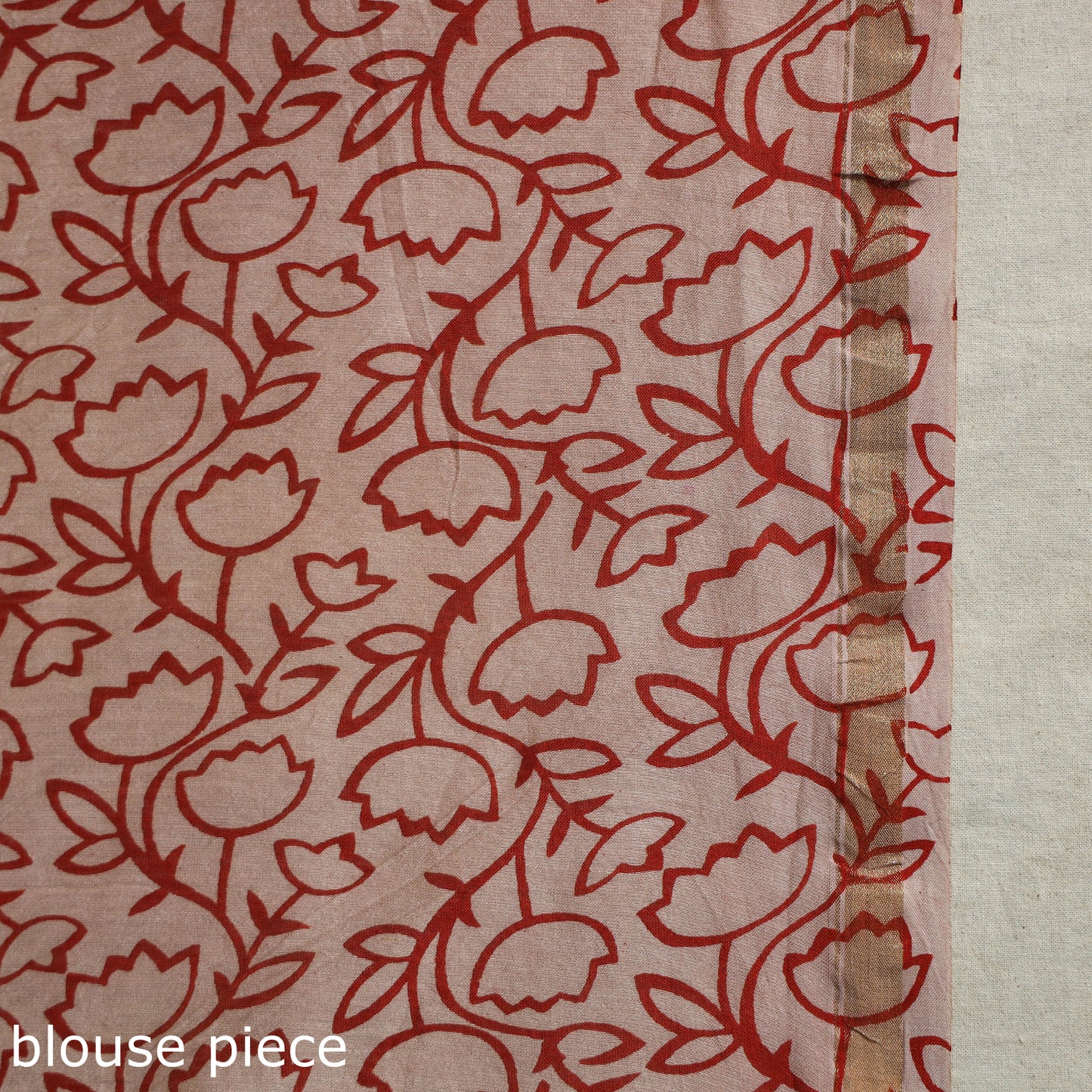 Block Print Chanderi Silk Bagru Saree with Zari Border