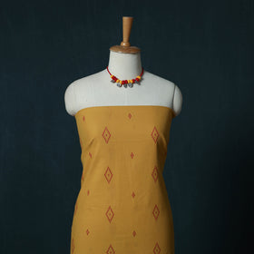 Yellow - Jacquard Cotton 2pc Unstitched Dress Material Kurta Set with Jewellery Set 09