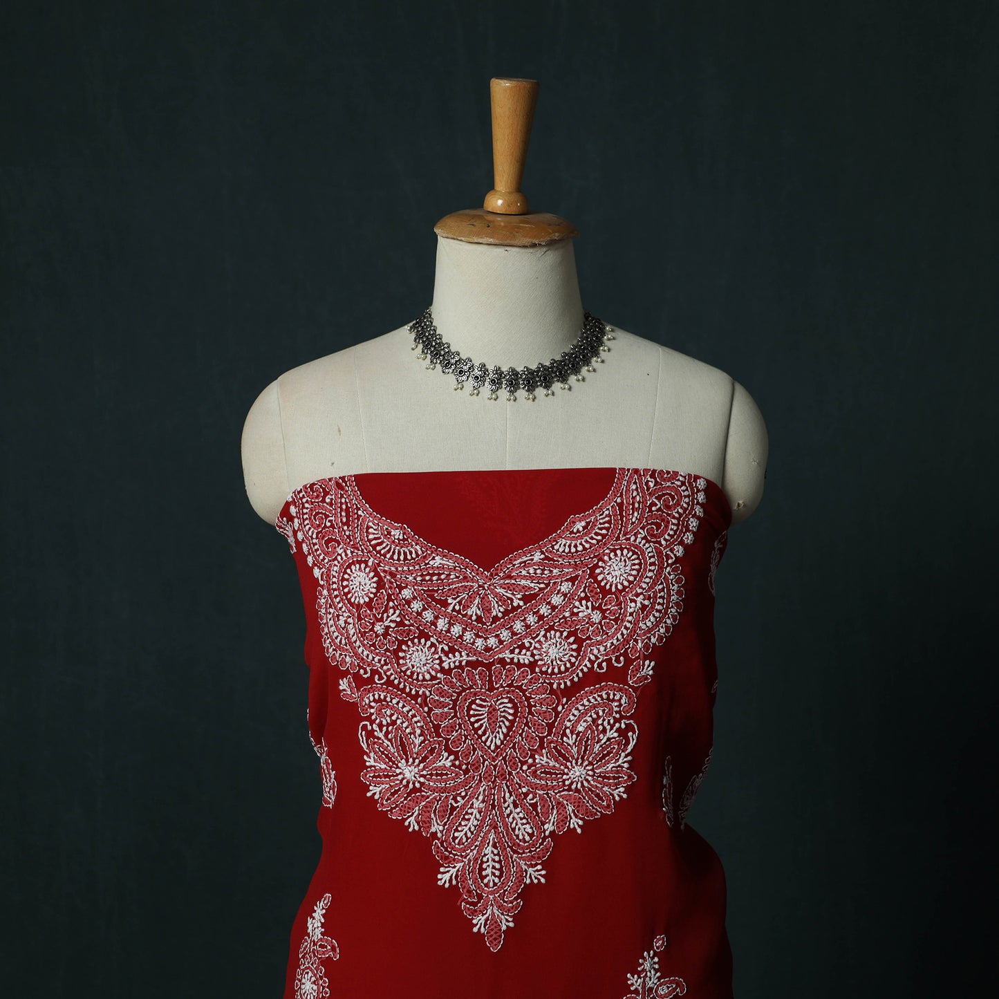 Lucknowi Chikankari Hand Embroidered Georgette 3pc Unstitched Dress Material Suit Set 48